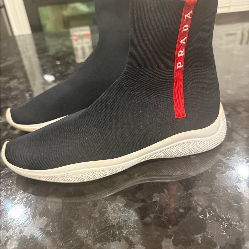 Prada Black and Red Sock Sneakers